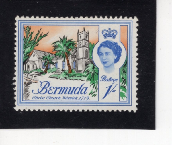 BERMUDA(���´�)-#183-1sh-CHRIST CHURCH, WARWICK AND ELIZABETH II(���� ũ���̽�Ʈ ��ȸ, �����ں��� 2��)-1962��