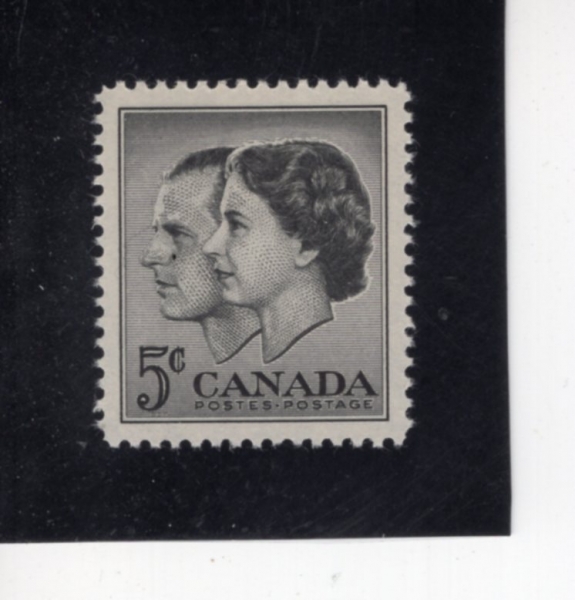 CANADA(ĳ����)-#374-5c-QUEEN ELIZABETH II AND PRINCE PHILIP(�����ں��� 2��, ������� ���� �ʸ� ����)-1957.10.10��
