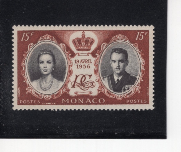 MONACO(����)-#370-15fr-PRINCESS GRACE AND PRINCE RAINIER III(�׷��̽� �̸�, ���̴Ͽ� 3��)-1956.4.19��
