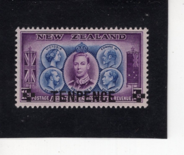 NEW ZEALAND(��������)-#246-10p on 1 1/2p-VICTORIA, EDWARD VII, GEORGE V, EDWARD VIII AND GEORGE VI(���丮��, ������� 7��, ���� 5��, ������� 8��, ���� 6��)-1944��
