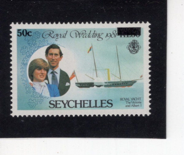 SEYCHELLES(���̼�)-#528-50c on 1.50r-PRINCE CHARLES, LADY DIANA, ROYAL YACHT CHARLOTTE(���� ����, ���ֳ̾� ����, �ս� ��Ʈ ����)-1983.12.28��