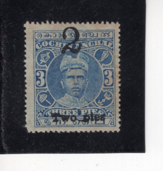INDIA-FEUDATORY STATES-COCHIN(�ε�-��ģ)-#34-2p on 3p-SRI RAMA VARMA I(�ٸ��� 1��)-1922��