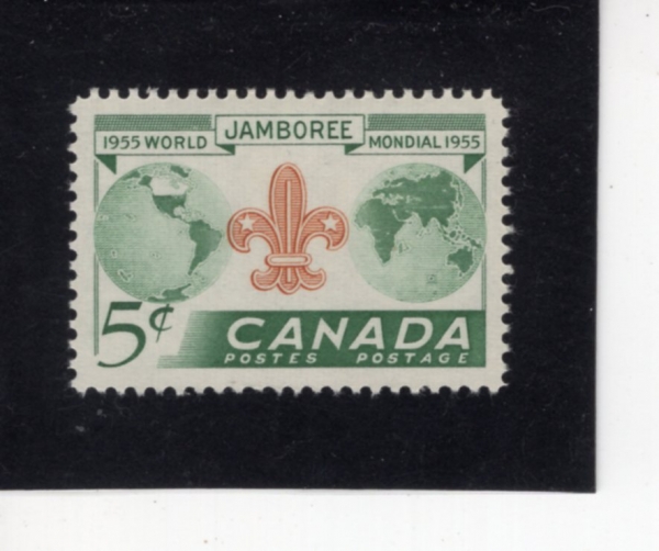 CANADA(ĳ����)-#356-5c-GLOBE AND SCOUT EMBLEM(����, ��ī��Ʈ ������)-1955.8.20��
