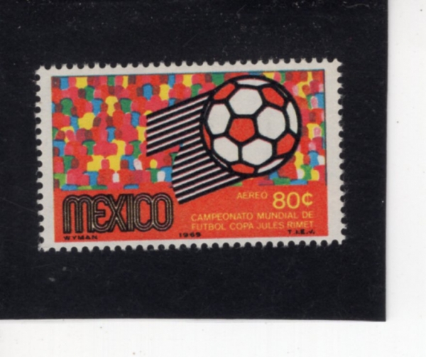 MEXICO(�߽���)-#C350-80c-9TH WORLD SOCCER CHAMPIONSHIPS, MEXICO AND SOCCER BALL(1970�� FIFA ������, �౸��)-1969.8.16��