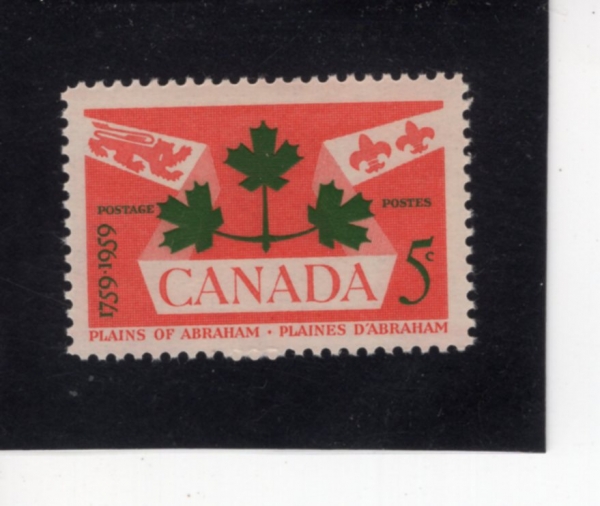 CANADA(ĳ����)-#388-5c-BRITISH LION, FLEUR-DE-LIS AND MAPLE LEAVES(�ױ۷��� ����, �÷ڸ� �� ����, ��ǳ��)-1959.9.10��