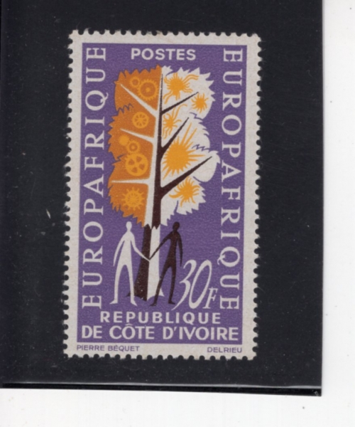 IVORY COAST(���̺��� �ڽ�Ʈ)-#217-30fr-WHITE MAN AND BLACK MAN BENEATH TREE OF INDUSTRIAL SYMBOLS AND EUROPAFRICA(��� ��¡�� ���� �Ʒ� ���� ����, ���� ����, ��������ī)-1964.7.20��