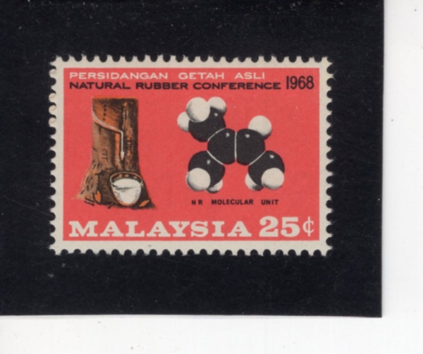 MALAYSIA(�����̽þ�)-#53-25c-TAPPED RUBBER TREE AND MOLECULAR UNIT(���� ����, ��)-1968.8.29��