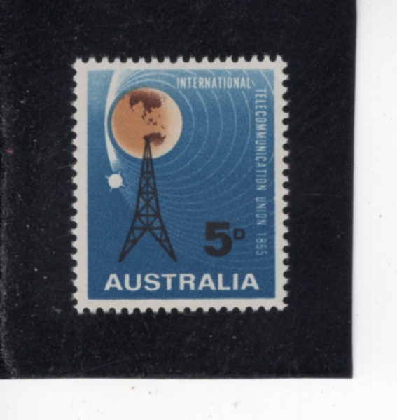 AUSTRALIA(����Ʈ���ϸ���)-#388-5p-RADIO MAST AND SATELLITE ORBITING EARTH(���� ����Ʈ�� Ÿ��)-1965.5.10��