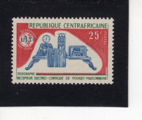 CENTRAL AFRICAN REPUBLIC(�߾Ӿ�����ī ��ȭ��)-#45-25fr-TELEGRAPH RECEIVER BY POUGET-MALSONNEUVE(���� Ž����)-1965.5.17��