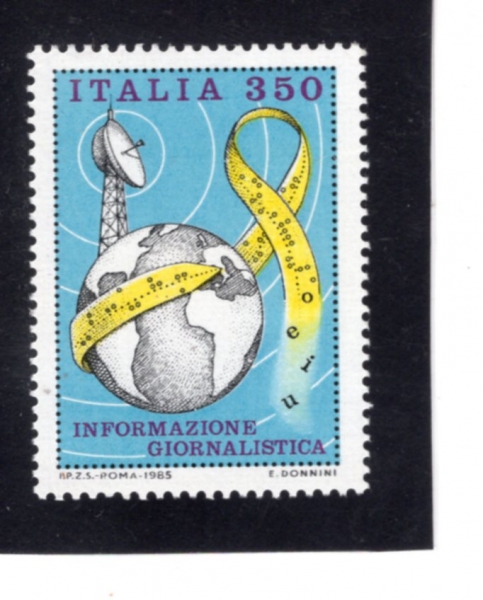 ITALY(��Ż����)-#1613-350 I-JOURNALISTIC INFORMATION AND GLOBE, PAPER TAPE, MICROWAVE DISH(��� Ȱ��, ����, ���� ������, ��ũ�����̺� ����)-1985.1.15��