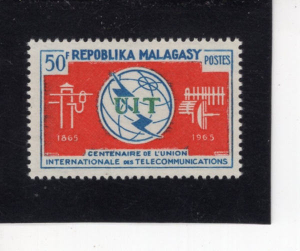 MALAGASY REPUBLIC(���ٰ���ī��)-#367-50fr-ITU EMBLEM, OLD AND NEW TELECOMMUNICATION EQUIPMENT(ITU ������, ��.�� ��� ���)-1965.5.17��