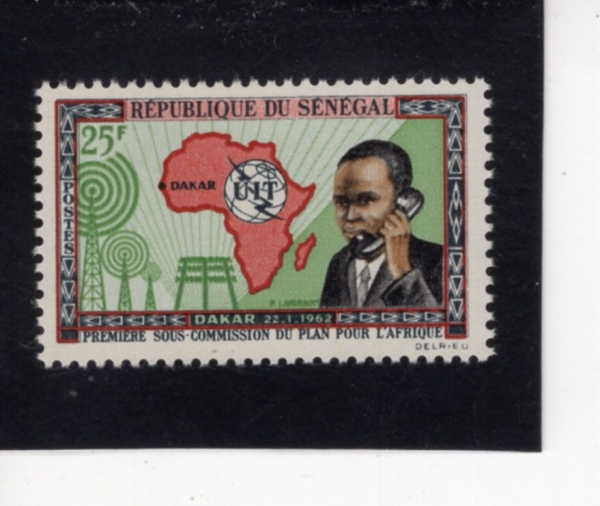 SENEGAL(���װ�)-#210-25fr-MAP OF AFRICA, ITU EMBLEM AND MAN WITH TELEPHONE(������ī ����, ITU ������, ��ȭ ������ ����)-1962.1.22��
