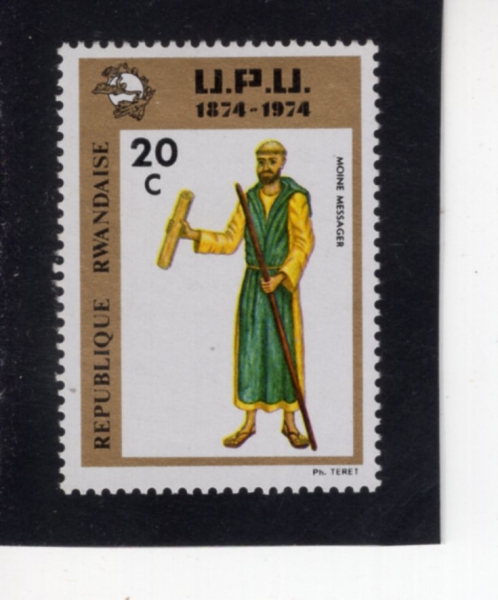 RWANDA(���ϴ�)-#602-20c-MESSENGER MONK AND UPU CENT.(����, ������ 100�ֳ�)-1974.10.9��