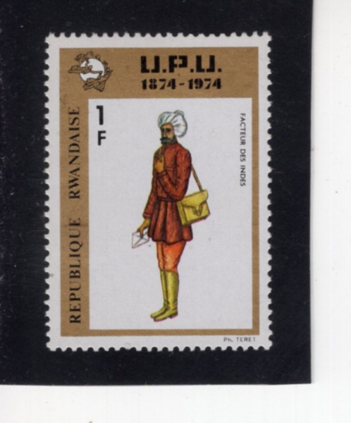 RWANDA(���ϴ�)-#605-1fr-MESSENGER INDIA AND UPU CENT.(����, ������ 100�ֳ�)-1974.10.9��