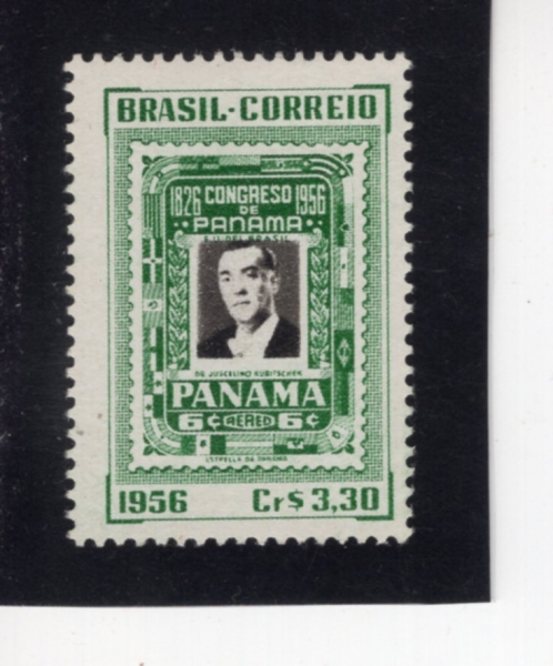 BRAZIL(�����)-#843-3.30cr-PANAMA STAMP SHOWING PRES. JUSCELINO KUBITSCHEK(�ּ�����  �ø����̶�, �ĳ��� ��ǥ)-1956.10.12��