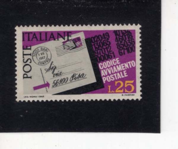 ITALY(��Ż����)-#965-25 I-POSTAL CARD WITH POSTAL ZONE NUMBER(��Ż���� ������ȣ)-1968��