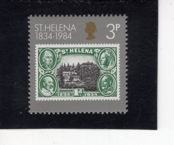 ST. HELENA(����Ʈ�ﷹ��)-#400-3p-150TH ANNIV. OF THE COLONY AND STAMP NO.102(����Ʈ�ﷹ�� �Ĺ��� 150�ֳ�, ��ǥ NO. 102)-1984.1.3��